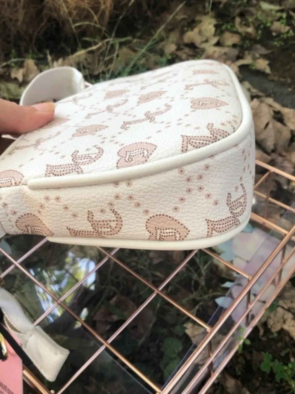 Juicy Couture Cream Faux Fur and Logo Crossbody with Gold Chain - Picture 8 of 9